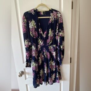 RW&CO. Pink and Blue Long Sleeve V-Neck Sundress